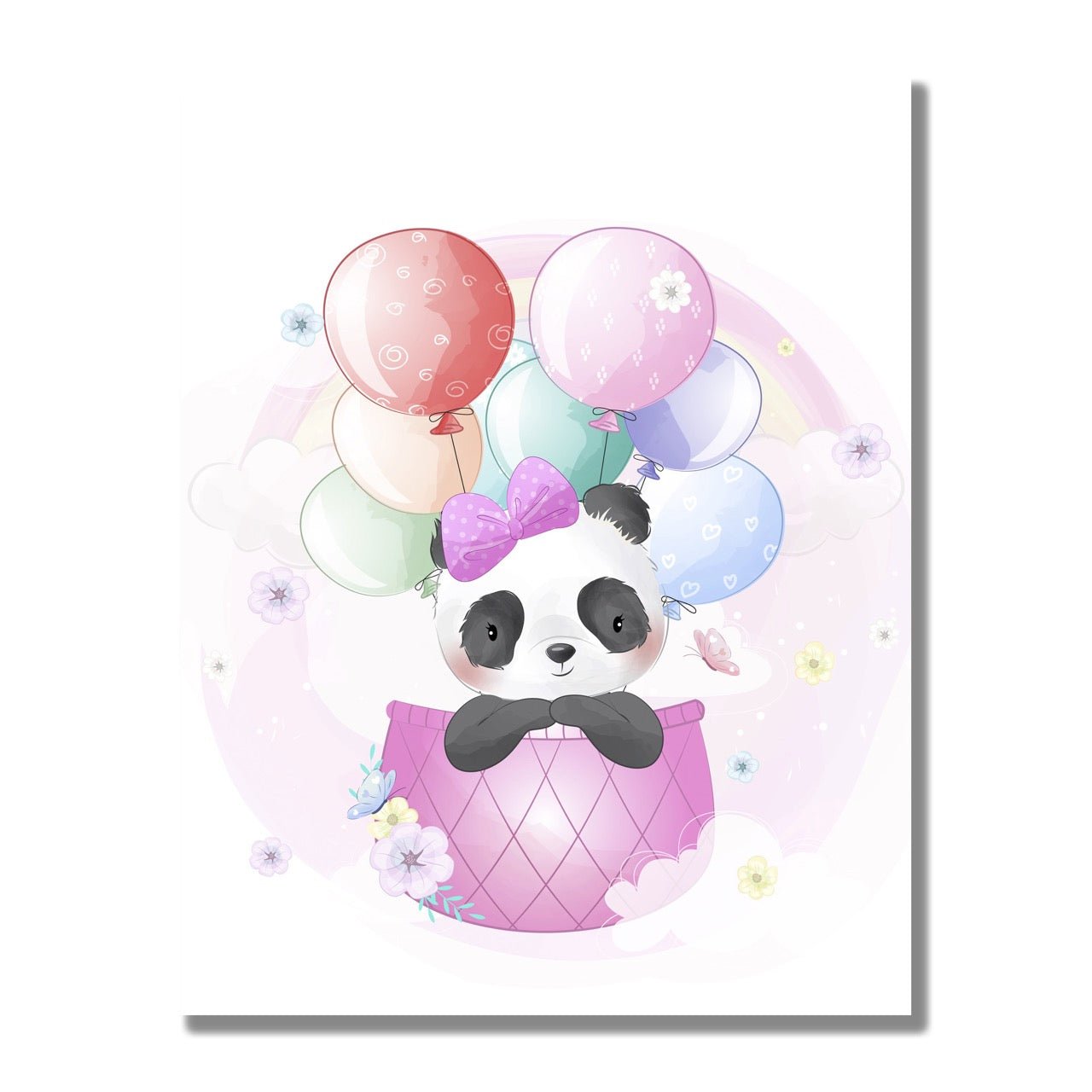 Tablou Canvas urs panda si baloane pastelate pentru copii | The Print Studio