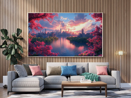 Tablou Canvas apus magic asupra orasului metaforic | The Print Studio