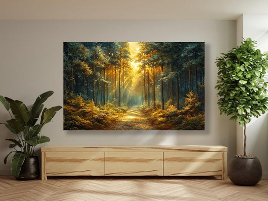 Tablou Canvas padure invaluita in aur la apus | The Print Studio