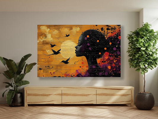Tablou Canvas silueta artistica cu pasari in zbor | The Print Studio