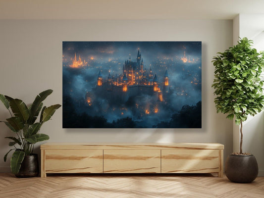 Tablou Canvas castel misterios invaluit in ceata noptii | The Print Studio