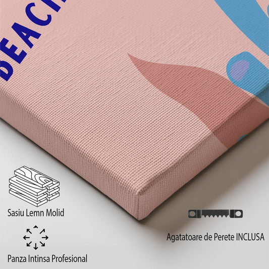 Tablou Canvas plaja cu palmieri minimalist si coraluri vesele | The Print Studio
