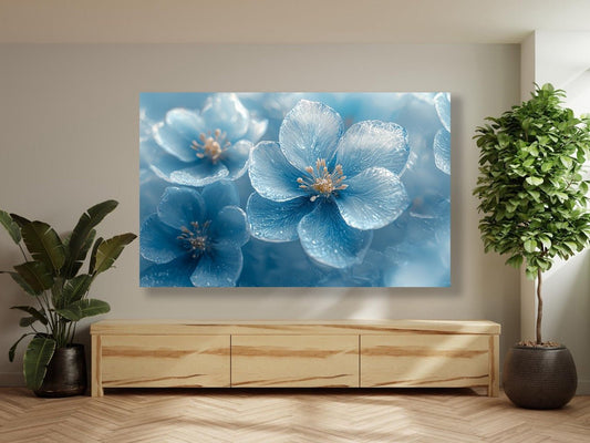 Tablou Canvas flori albastre inghetate in lumina rece | The Print Studio