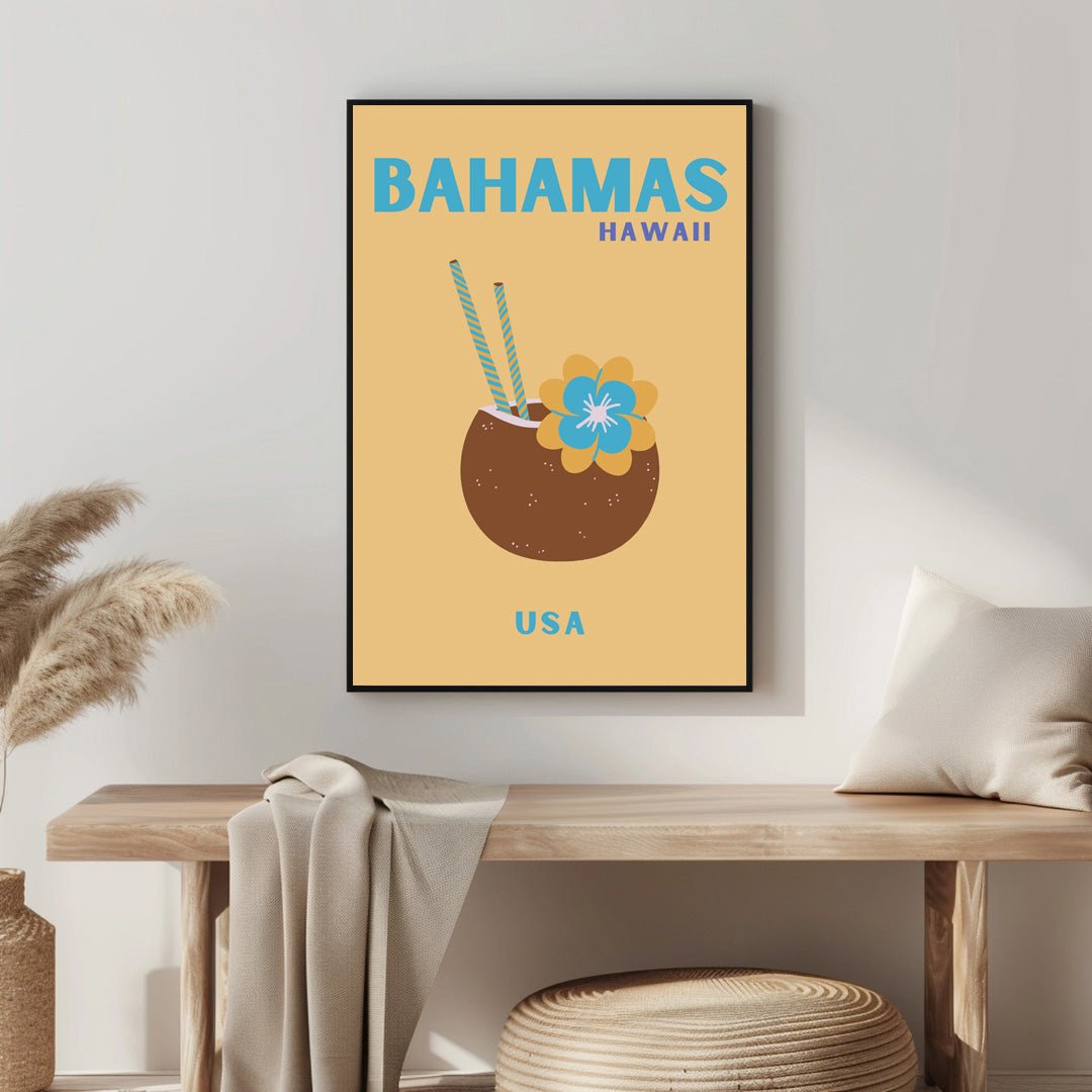 Tablou Canvas cocktail tropical si floare exotica in stil minimalist | The Print Studio