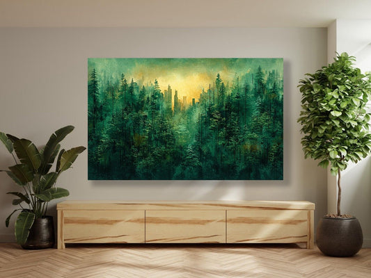 Tablou Canvas lumina aurie mangaiind padurea misterioasa | The Print Studio