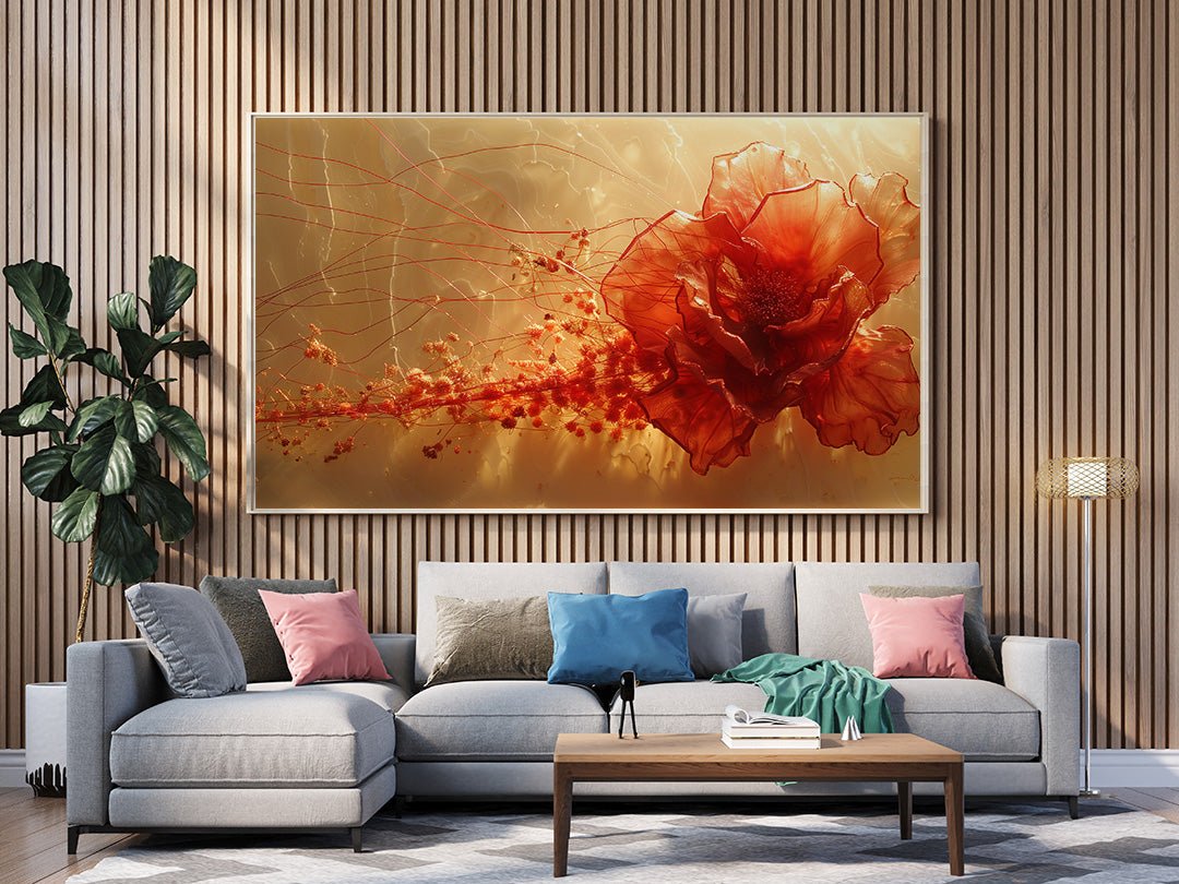 Tablou Canvas floare rosie delicata pe fond luminos abstract | The Print Studio