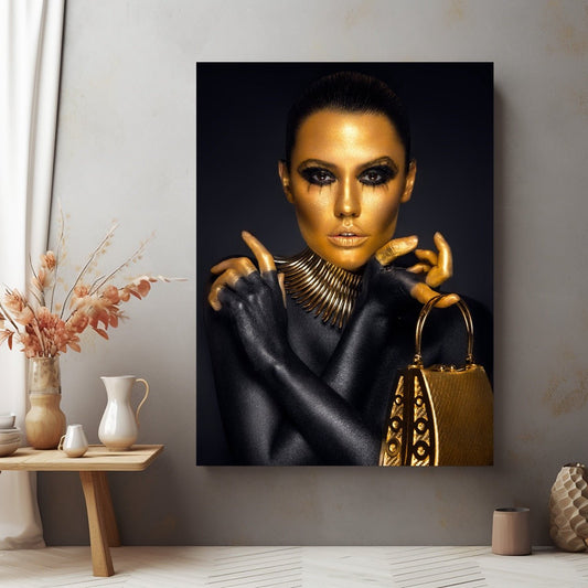 Tablou Canvas eleganta sclipire auriu-negru in camera | The Print Studio