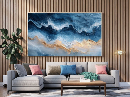 Tablou Canvas valuri aurii vibrante pe fundal abstract | The Print Studio