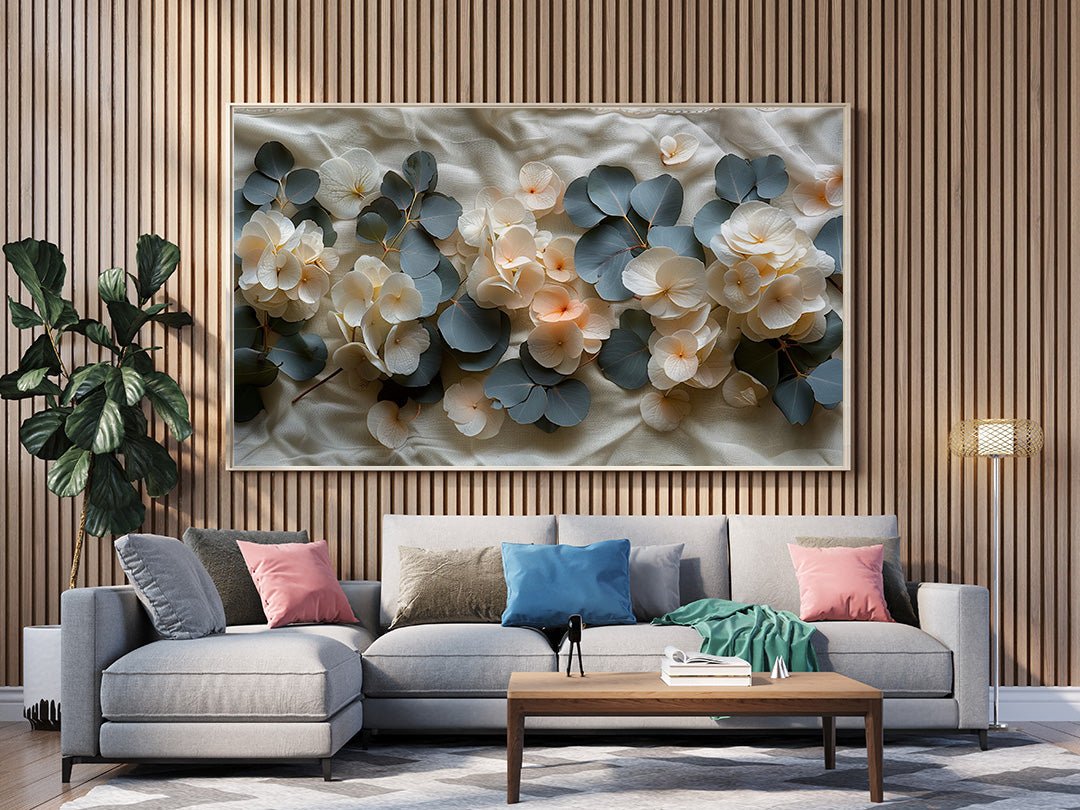Tablou Canvas flori delicate si frunze elegante in natura romantic realista | The Print Studio
