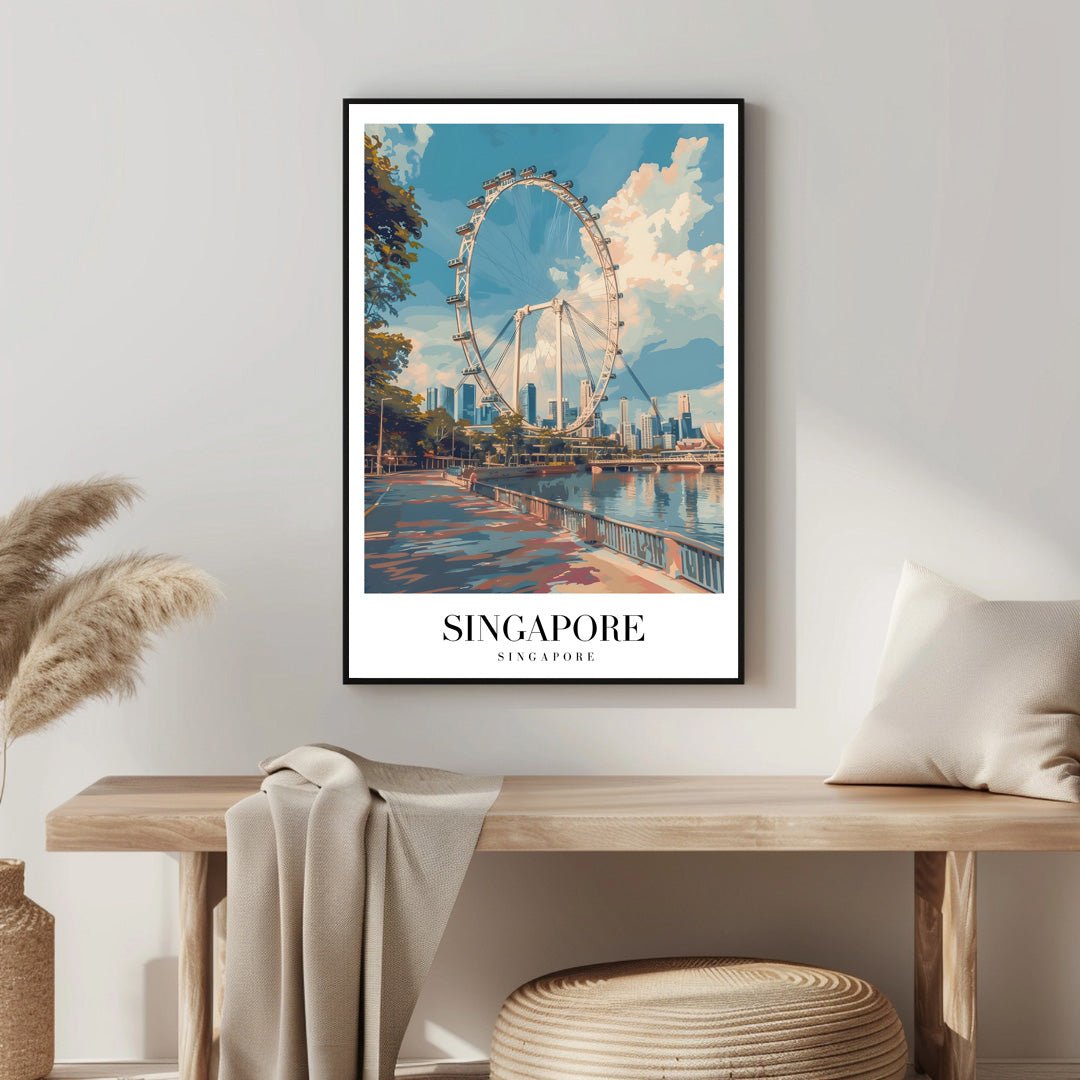 Tablou Canvas Print roata panoramica Singapore cer albastru, stil ilustrativ