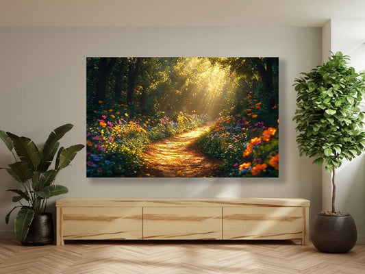 Tablou Canvas carare luminata strabatand padurea vesela | The Print Studio