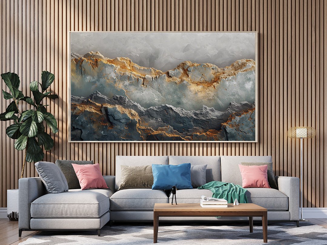 Tablou Canvas stralucire aurie pe texturi de piatra abstracta | The Print Studio