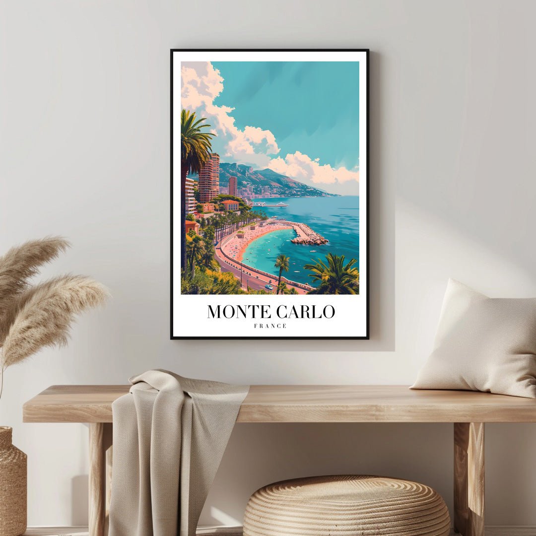 Tablou Canvas coasta Monte Carlo palmieri si mare albastra moderna | The Print Studio