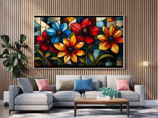 Tablou Canvas flori vitralie in culori vibrante | The Print Studio