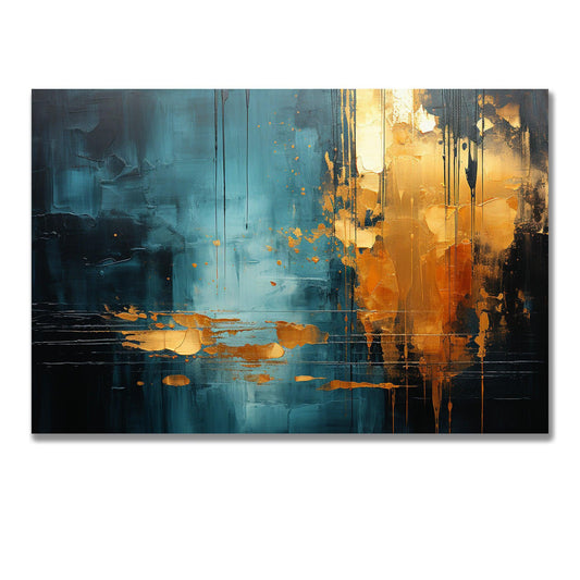 Tablou Canvas nuante aurii si albastre intr-o simfonie abstracta | The Print Studio