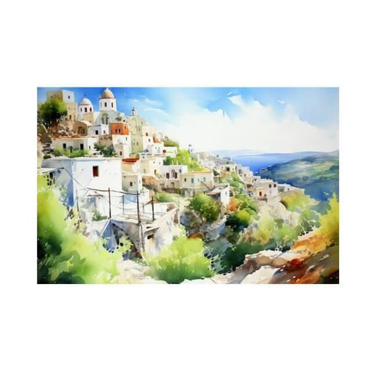 Tablou Canvas sat traditional grecesc in lumina aurie | The Print Studio