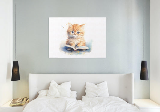 Tablou Canvas copil fascinat descoperind universul cartilor | The Print Studio