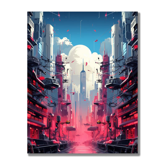 Tablou Canvas oras futuristic cu lumini neon vibrante | The Print Studio