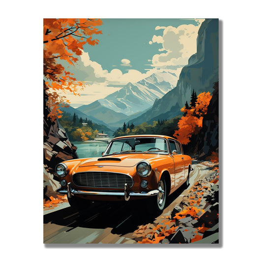 Tablou Canvas drum nostalgic cu masina retro | The Print Studio