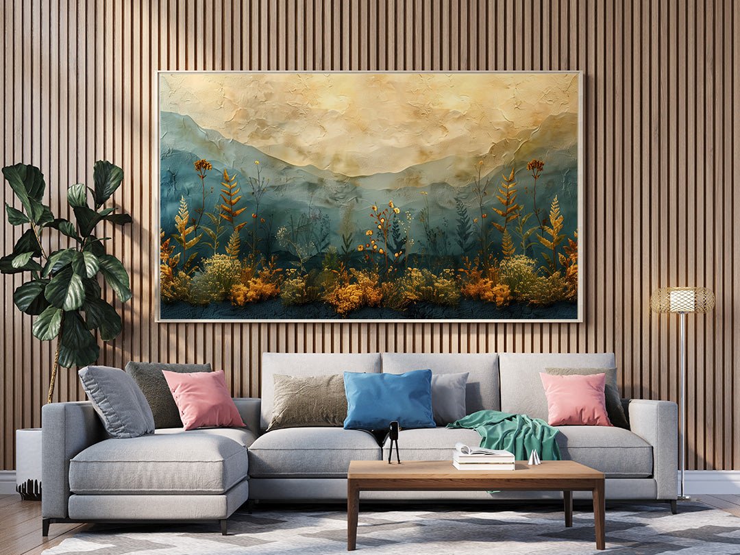 Tablou Canvas camp verde cu flori naturale in stil abstract | The Print Studio