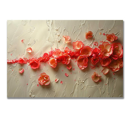 Tablou Canvas flori rosii vibrante cu texturi abstracte | The Print Studio