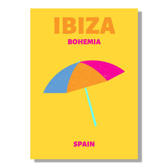 Tablou Canvas umbrela colorata pe plaja Ibiza minimalist | The Print Studio