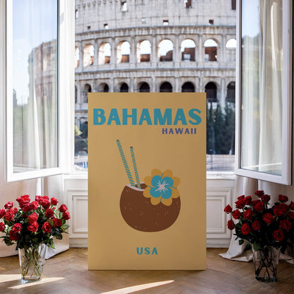 Tablou Canvas cocktail tropical si floare exotica in stil minimalist | The Print Studio