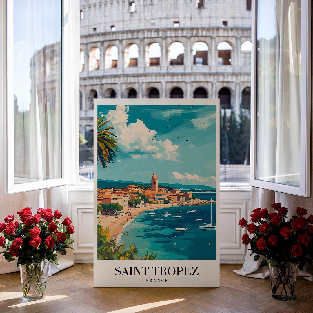 Tablou Canvas Saint Tropez coasta azurie sub cer senin impresionist | The Print Studio