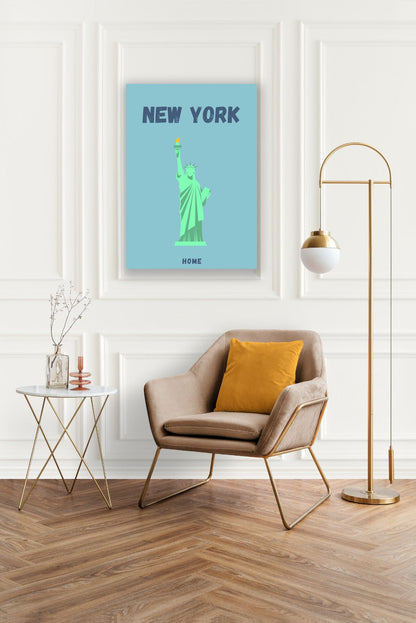 Tablou Canvas Print Statuia Libertatii in New York albastru pastel stil minimalist