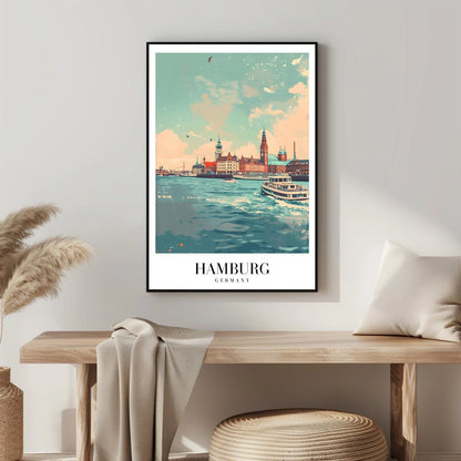 Tablou Canvas Print oras Hamburg, ape albastre, stil artistic vibrant