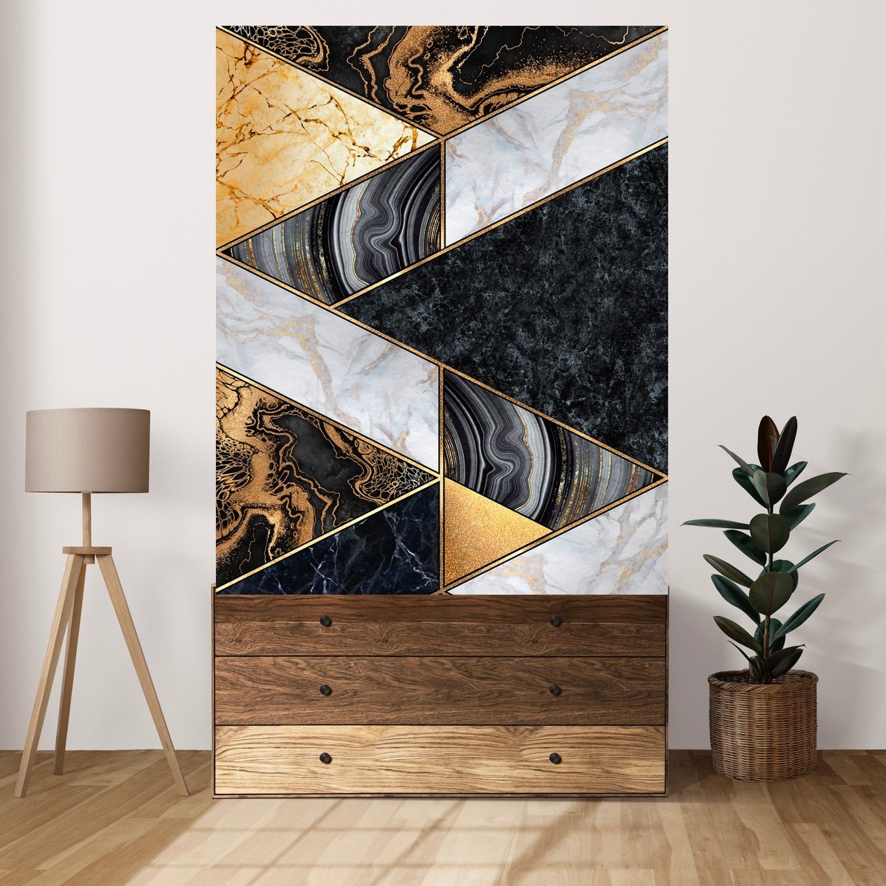 Tablou Canvas Black & Gold Geometric Elegance pentru Decor Elegant