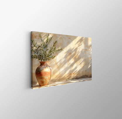Tablou Canvas vas ceramic si umbra frunze maslin realist | The Print Studio