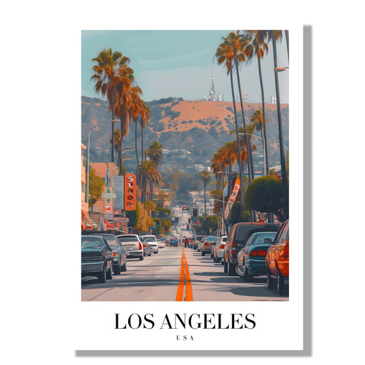 Tablou Canvas Los Angeles palmieri pe strada aglomerata retro | The Print Studio
