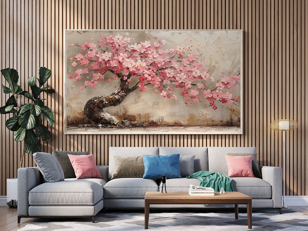 Tablou Canvas floare de cires roz in stil abstract vibrant | The Print Studio