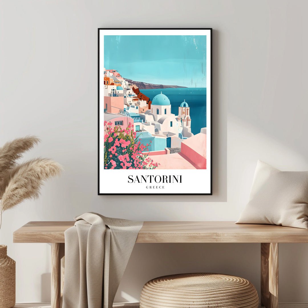 Tablou Canvas Santorini pastel cu mare albastra la orizont | The Print Studio