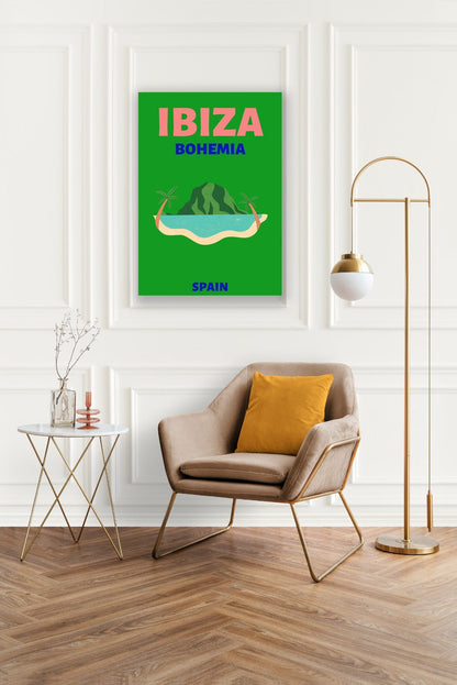 Tablou Canvas Ibiza plaja exotica de vis in stil retro | The Print Studio