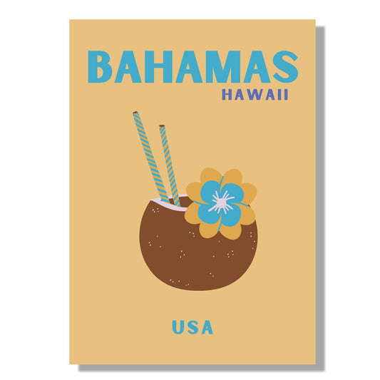 Tablou Canvas cocktail tropical si floare exotica in stil minimalist | The Print Studio