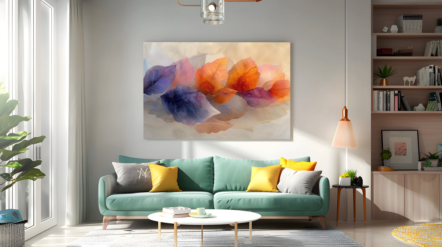Tablou Canvas frunze colorate in tonuri de toamna si lumina calda | The Print Studio