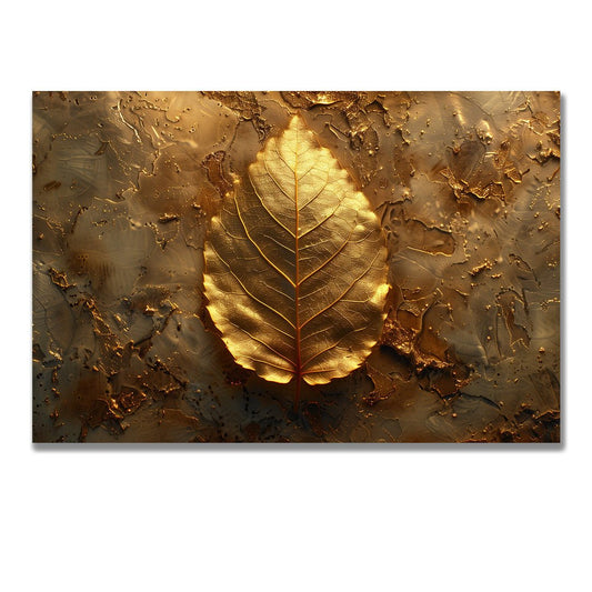 Tablou Canvas frunza aurie cu texturi metalice delicate | The Print Studio
