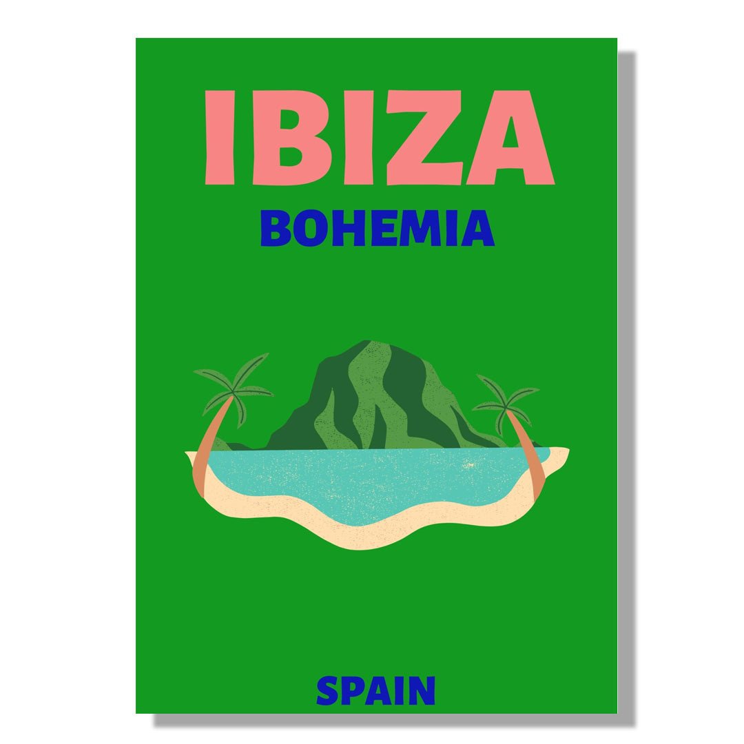 Tablou Canvas Ibiza plaja exotica de vis in stil retro | The Print Studio