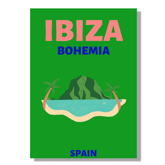 Tablou Canvas Ibiza plaja exotica de vis in stil retro | The Print Studio