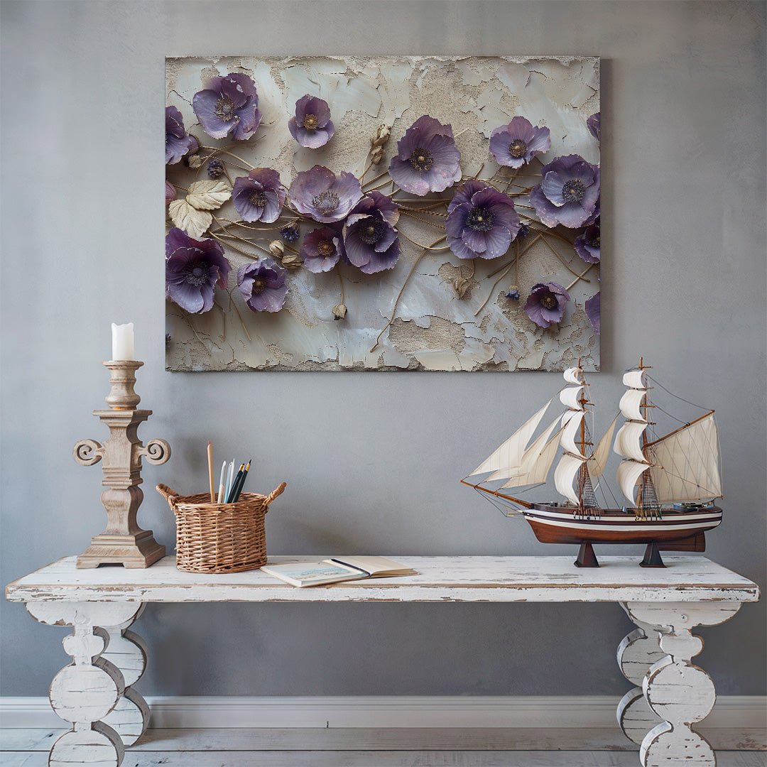 Tablou Canvas flori lila texturate romantice in stil realist | The Print Studio