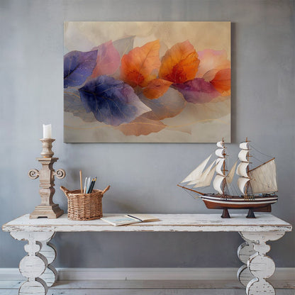 Tablou Canvas frunze colorate in tonuri de toamna si lumina calda | The Print Studio