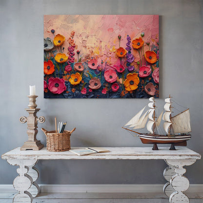 Tablou Canvas flori multicolore vibrante pe camp abstract | The Print Studio