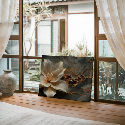 Tablou Canvas floare eleganta pe fundal abstract de marmura | The Print Studio