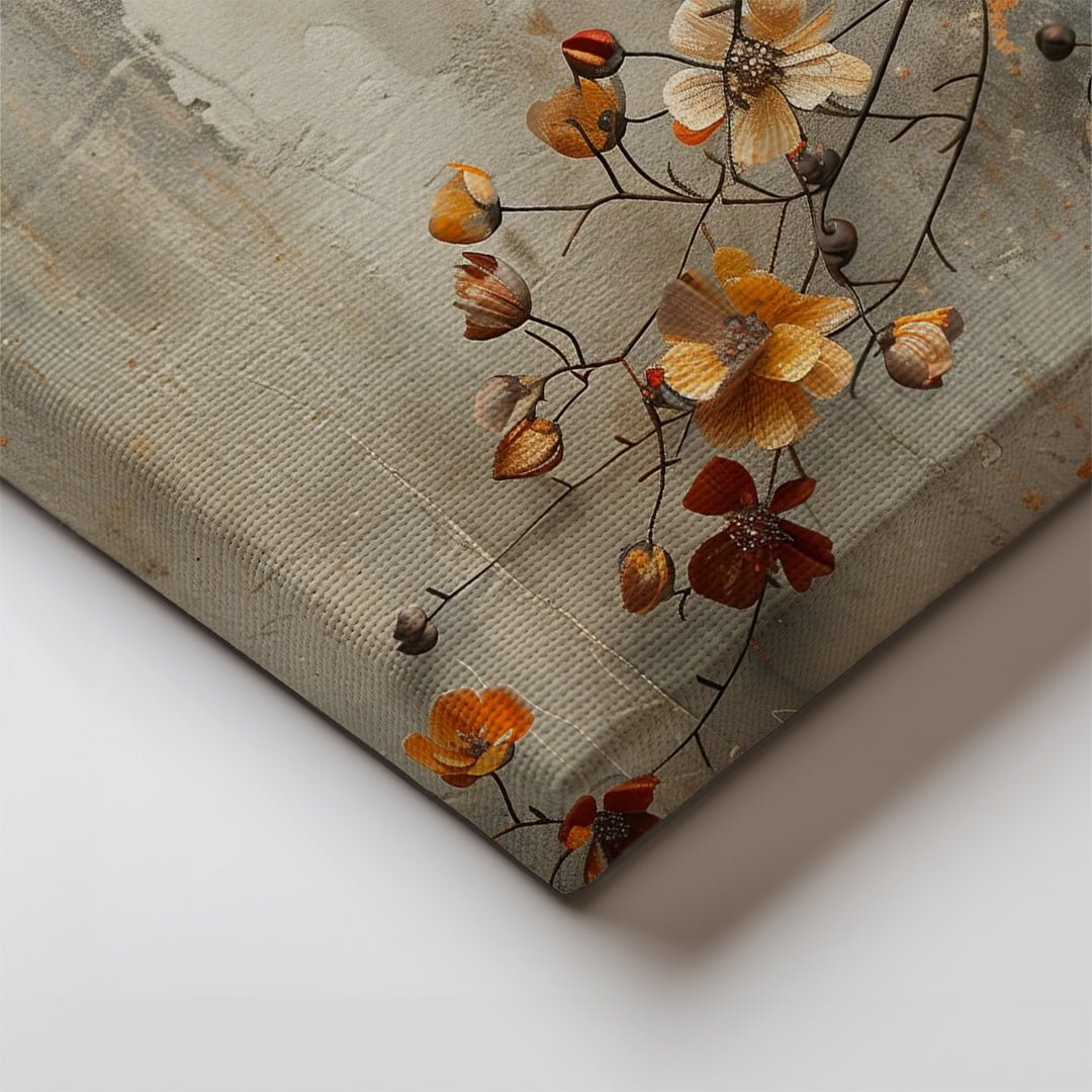 Tablou Canvas flori portocalii pe fundal de toamna vintage | The Print Studio