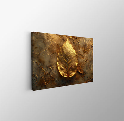Tablou Canvas frunza aurie cu texturi metalice delicate | The Print Studio