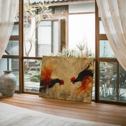 Tablou Canvas energie dinamica in lupta cocosilor vibrant | The Print Studio