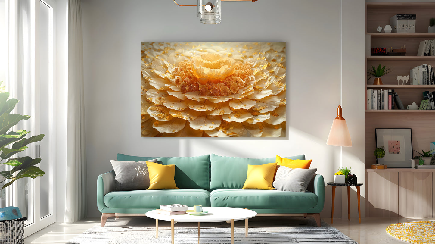 Tablou Canvas Floare Aurie cu Petale Elegante si Abstracte | The Print Studio