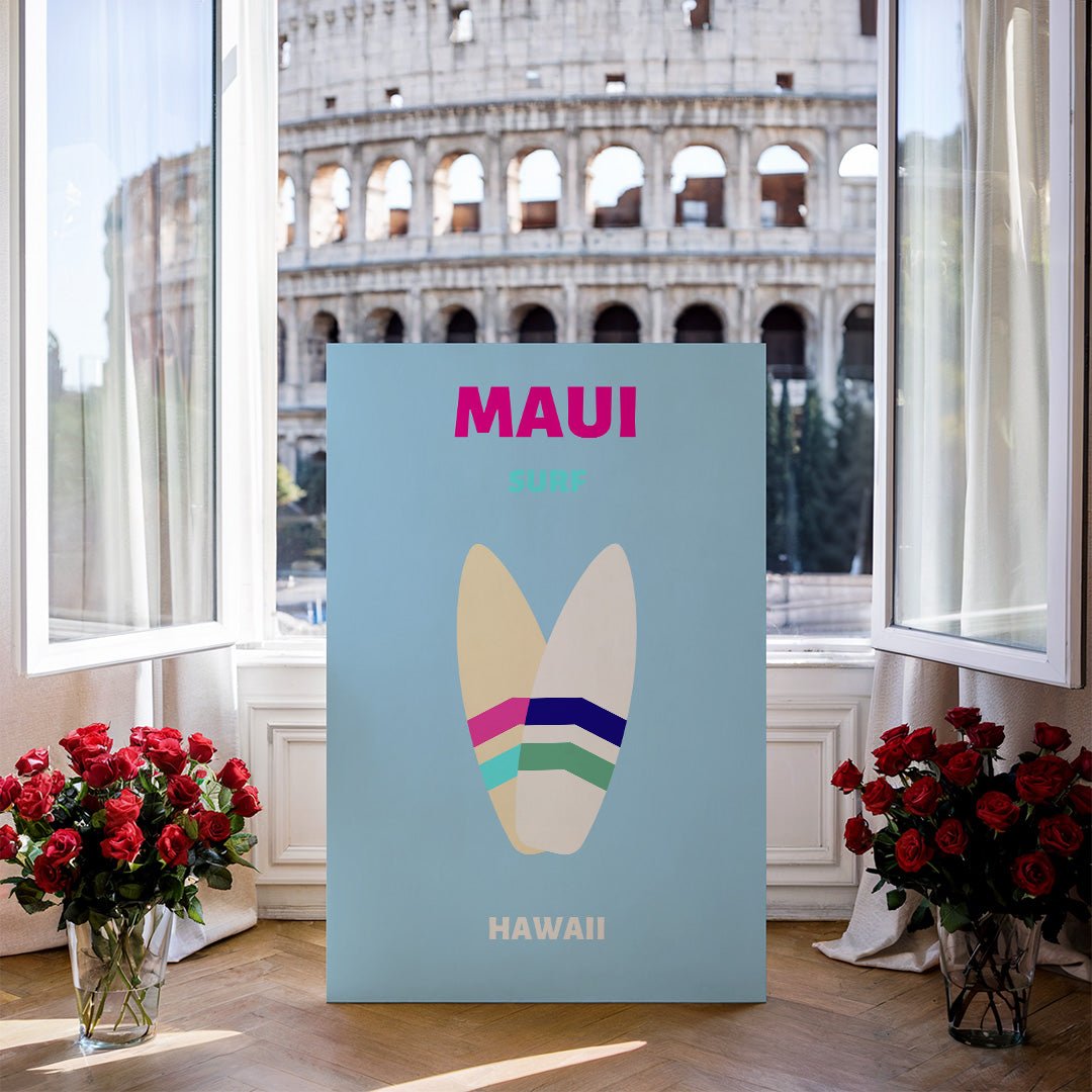 Tablou Canvas placi surf Hawaii si valuri in stil minimalist | The Print Studio